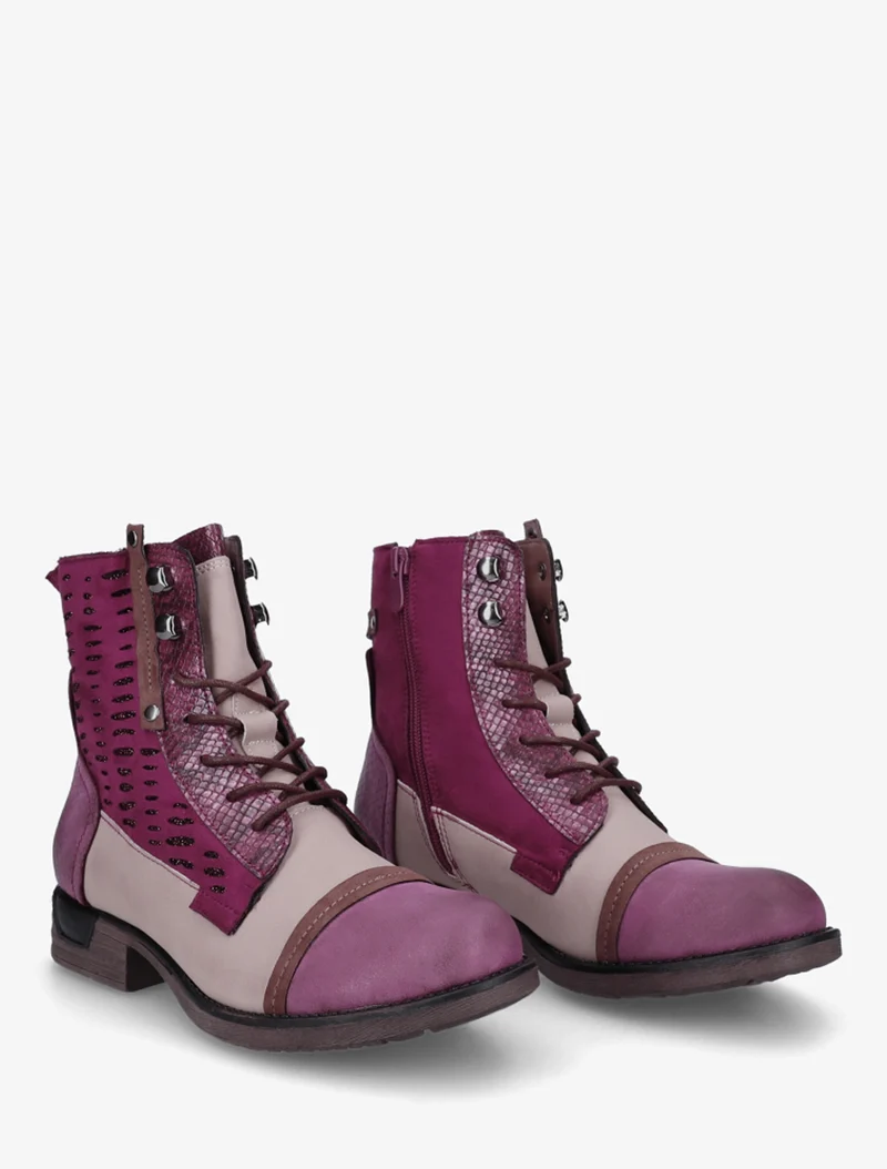 Bottines lacées irisées à perforations - Lie de vin