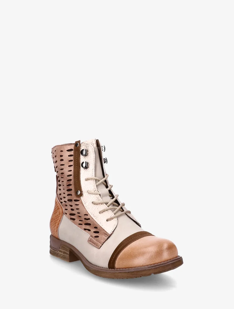 Bottines lacées à perforations irisées et python - Rose saumon