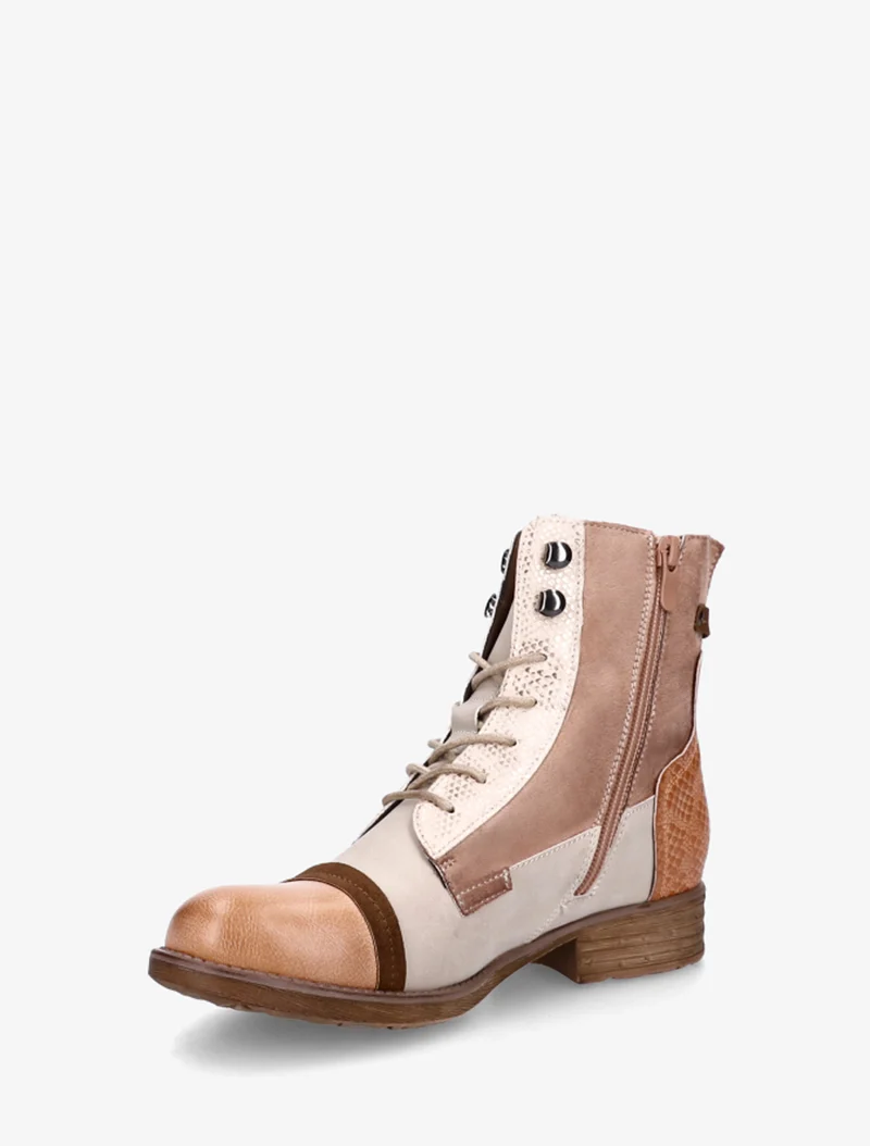 Bottines lacées à perforations irisées et python - Rose saumon