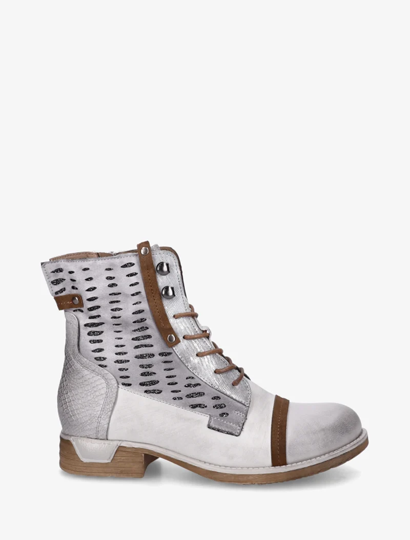 Bottines lacées à perforations irisées et python - Gris