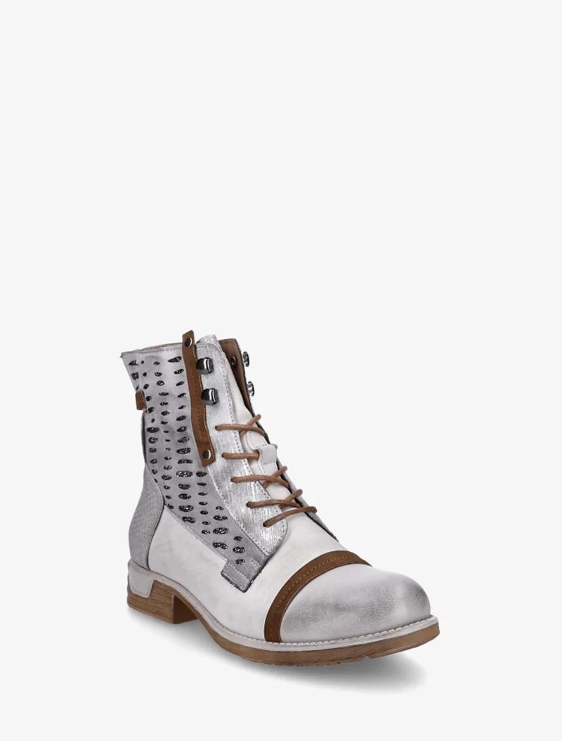 Bottines lacées à perforations irisées et python - Gris