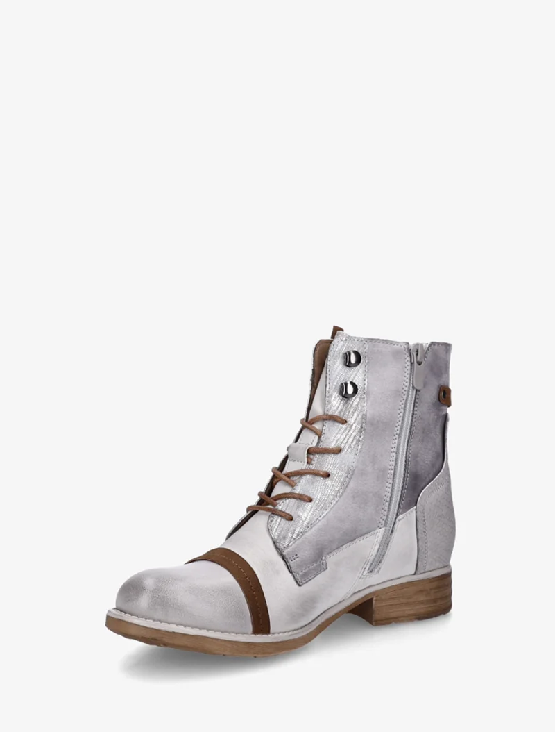 Bottines lacées à perforations irisées et python - Gris