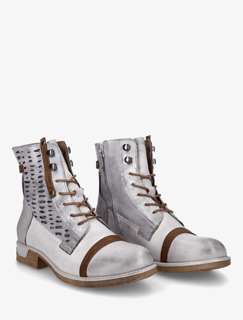 Bottines lacées à perforations irisées et python - Gris