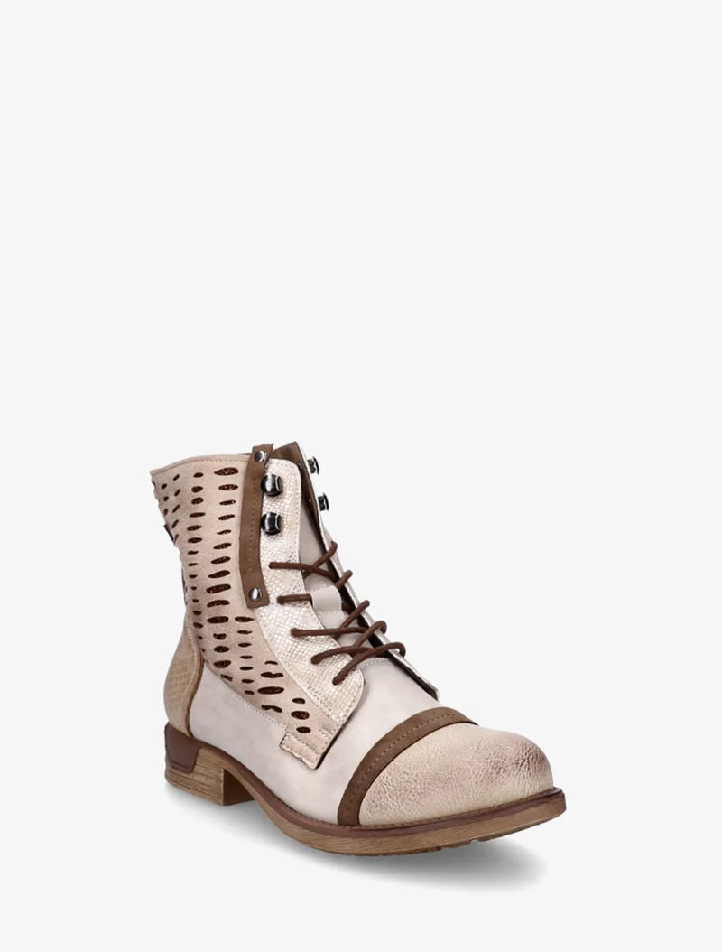 Bottines lacées à perforations irisées et python - Beige