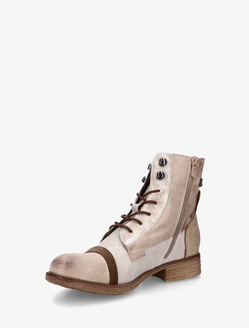 Bottines lacées à perforations irisées et python - Beige