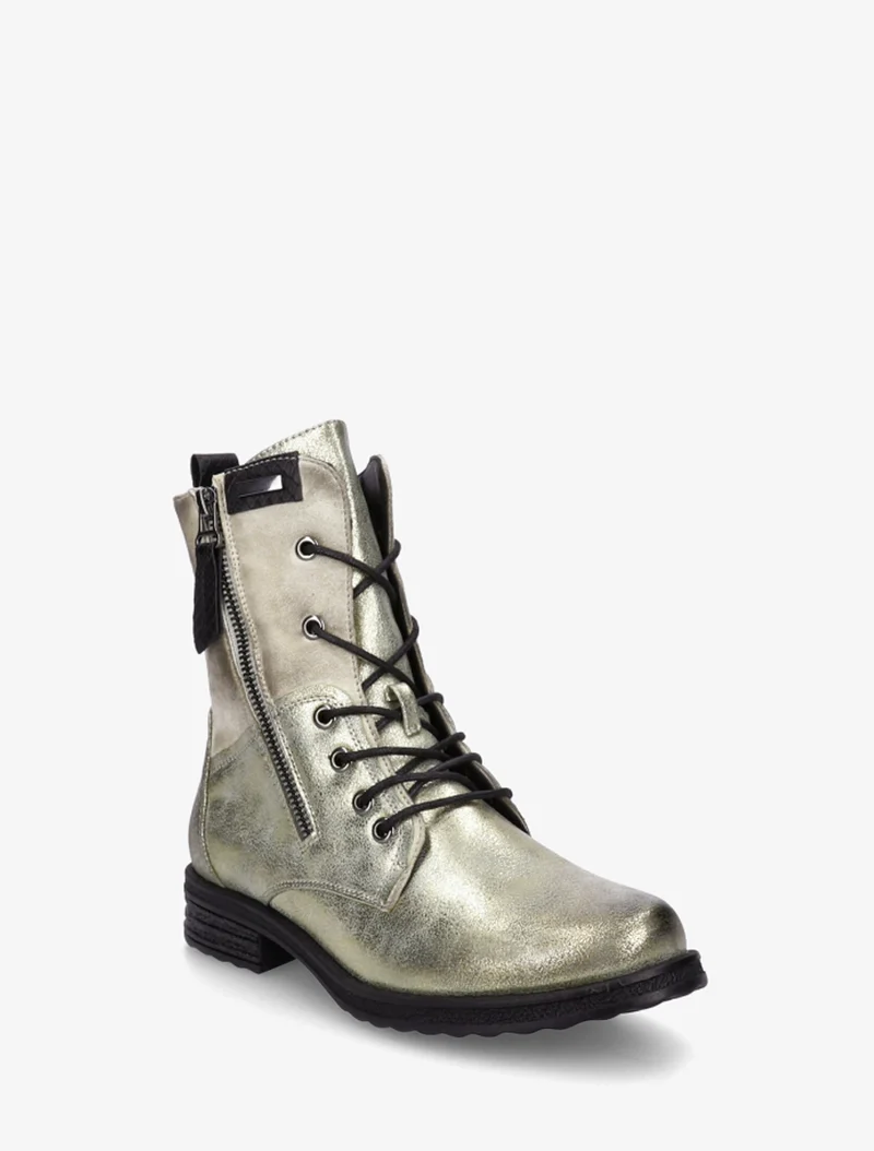 Bottines lacées à zip et empiècement python - Or
