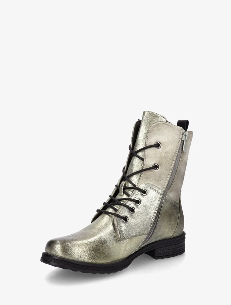 Bottines lacées à zip et empiècement python - Or