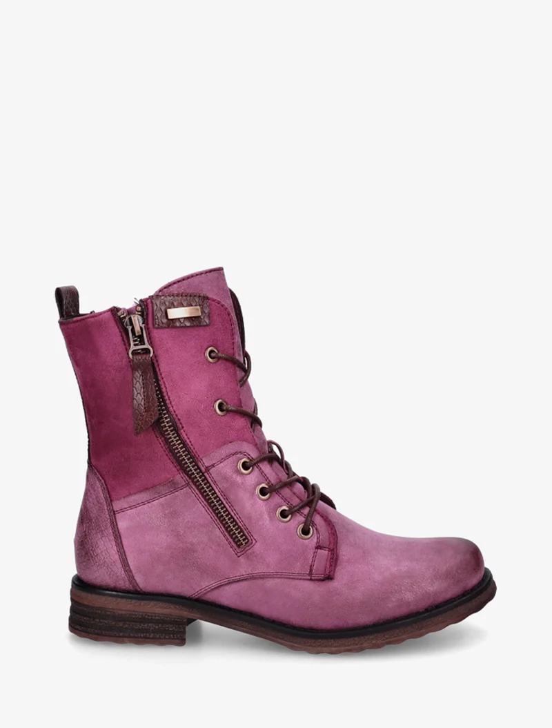 Bottines lacées à zip et empiècement python - Lie de vin