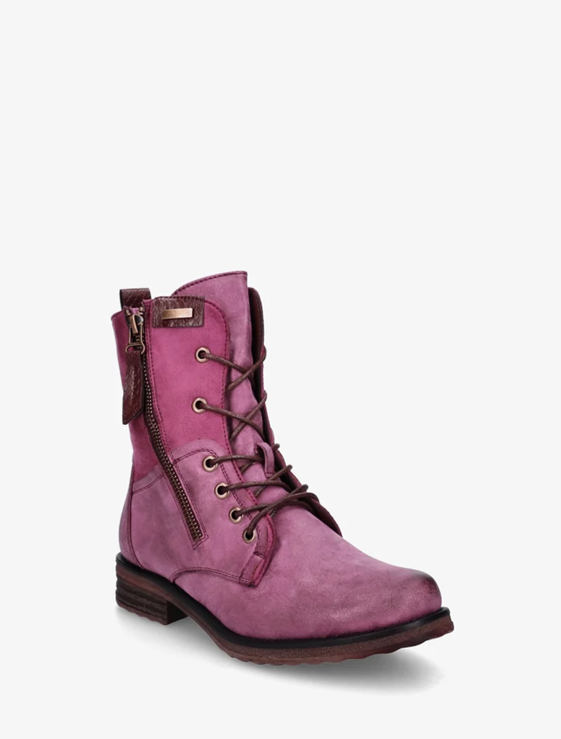 Bottines lacées à zip et empiècement python - Lie de vin