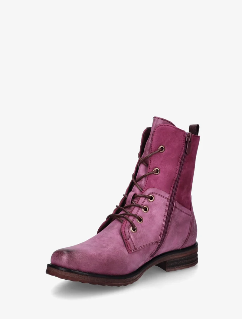 Bottines lacées à zip et empiècement python - Lie de vin