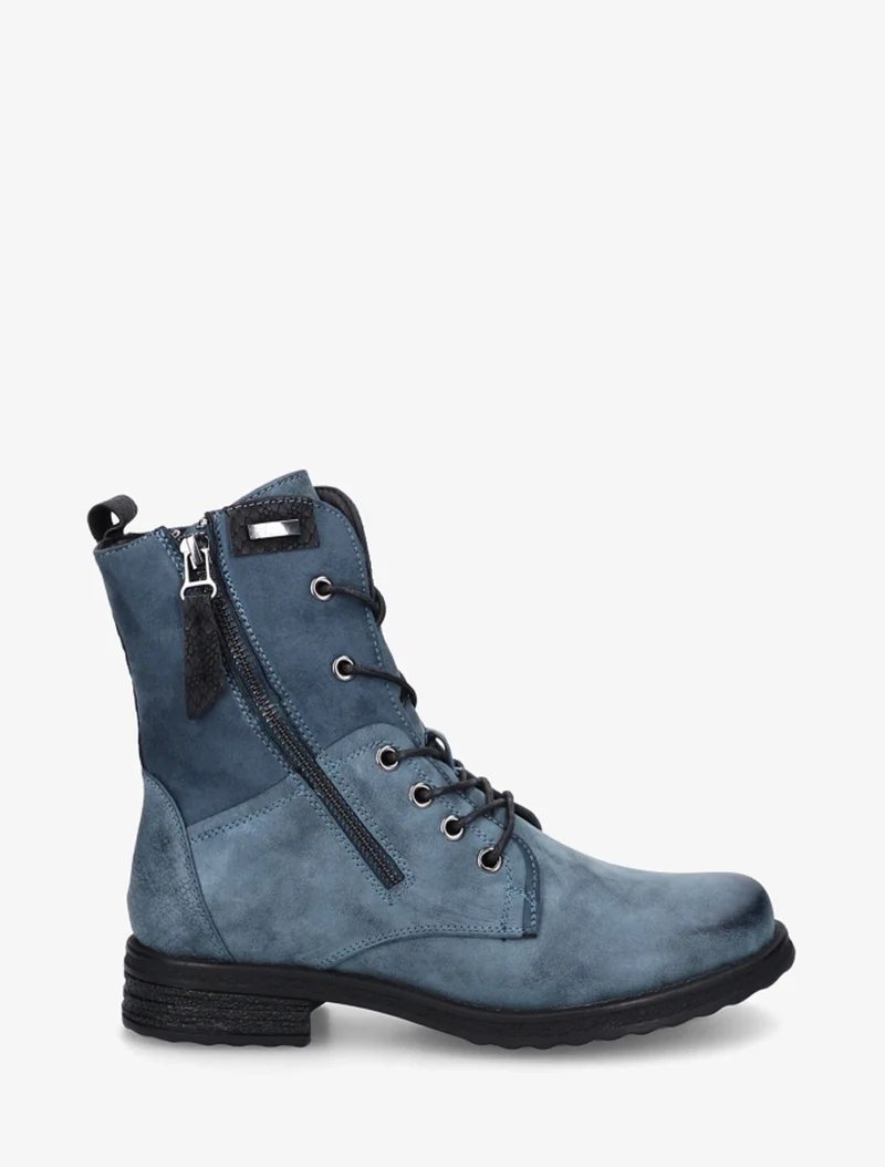 Bottines lacées à zip et empiècement python - Bleu