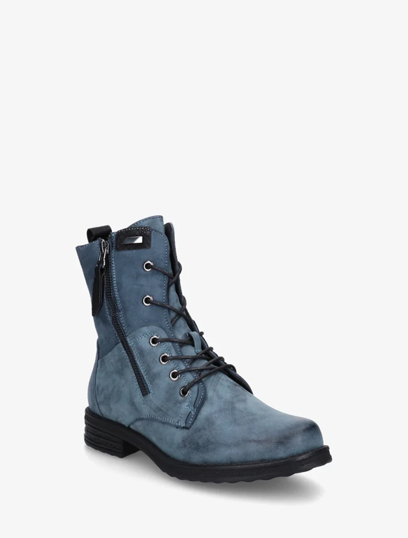 Bottines lacées à zip et empiècement python - Bleu