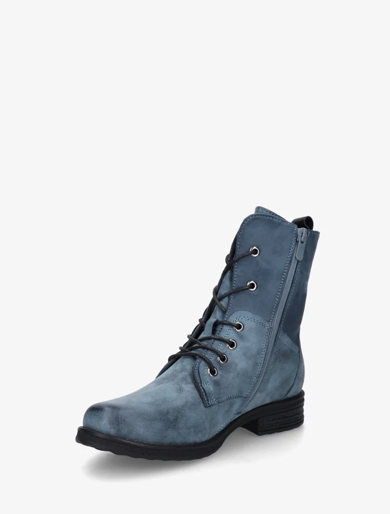 Bottines lacées à zip et empiècement python - Bleu