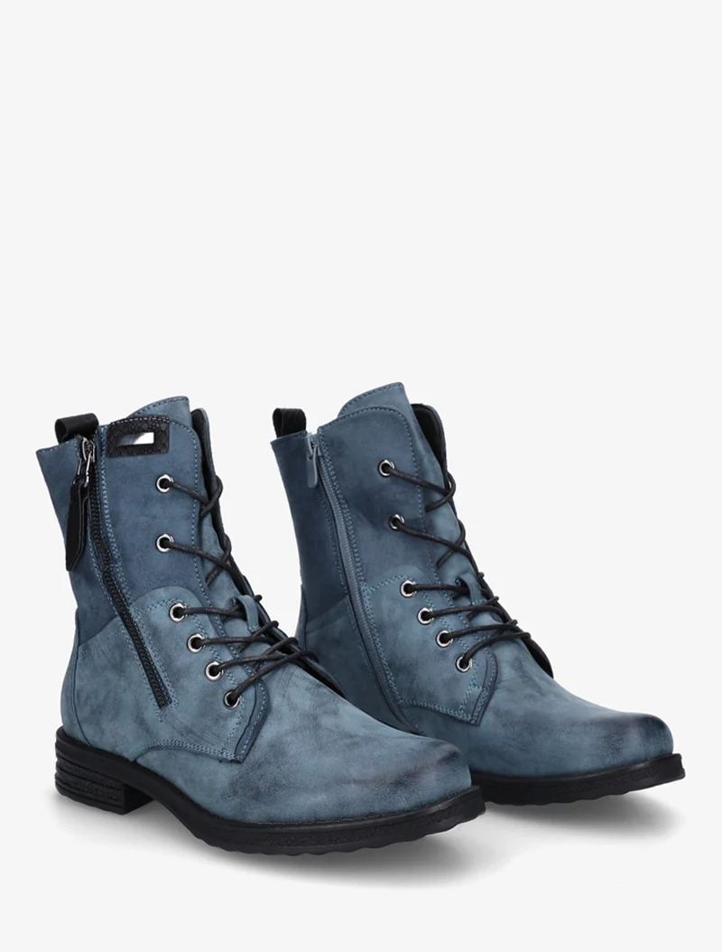 Bottines lacées à zip et empiècement python - Bleu