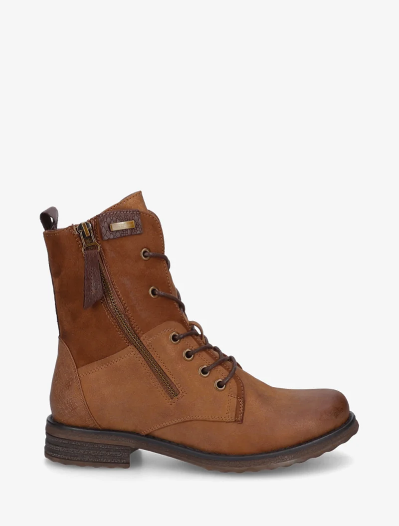 Bottines lacées à zip et empiècement python - Camel