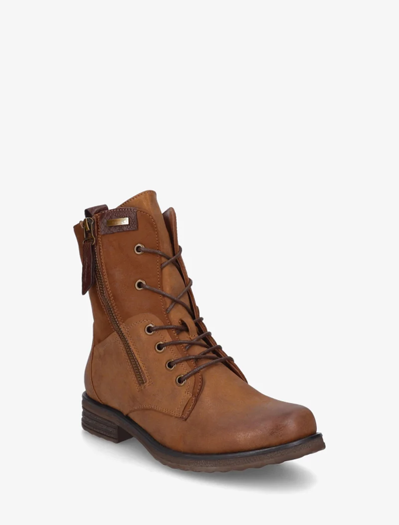 Bottines lacées à zip et empiècement python - Camel