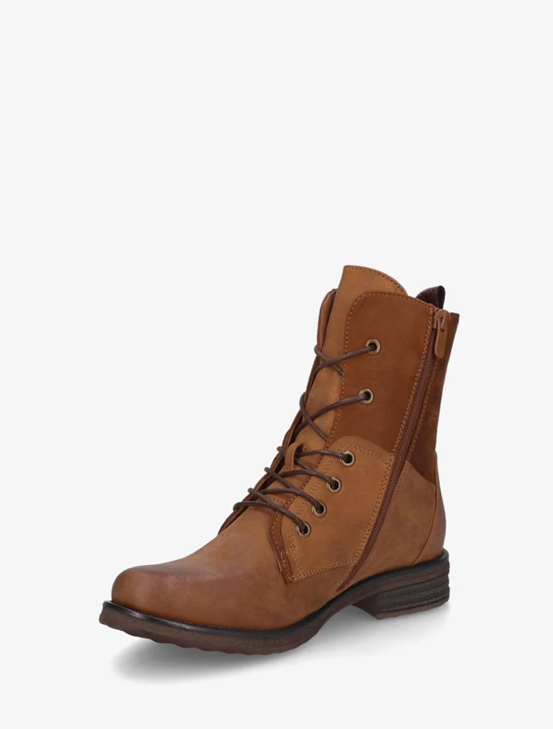 Bottines lacées à zip et empiècement python - Camel