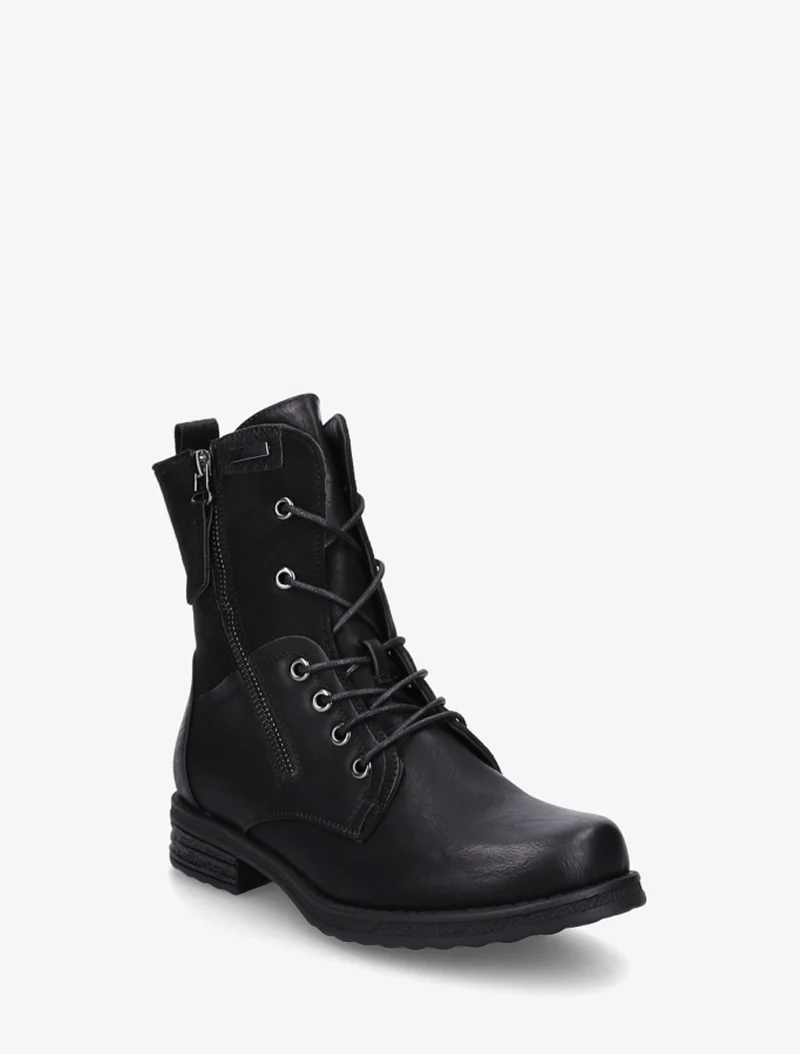 Bottines lacées à zip et empiècement python - Noir