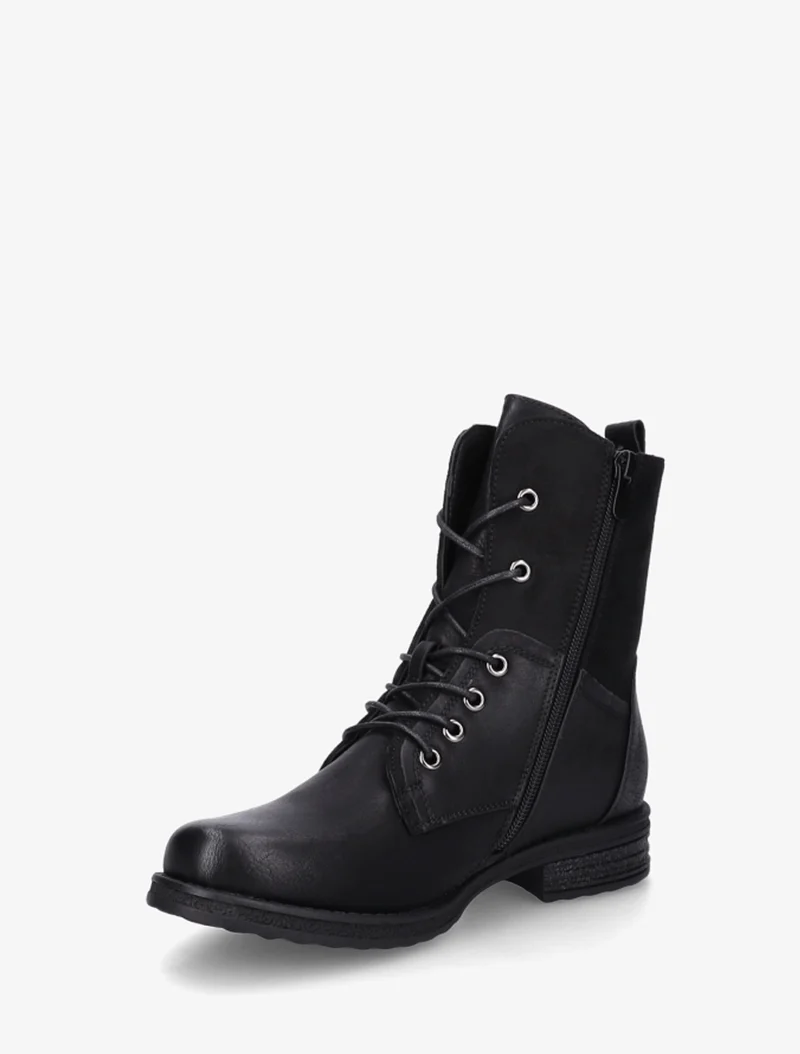 Bottines lacées à zip et empiècement python - Noir