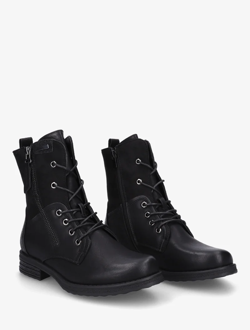 Bottines lacées à zip et empiècement python - Noir