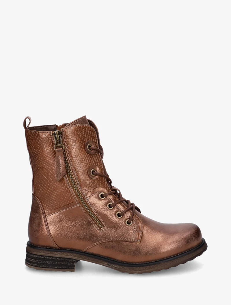 Bottines lacées à cheville effet python irisé - Camel