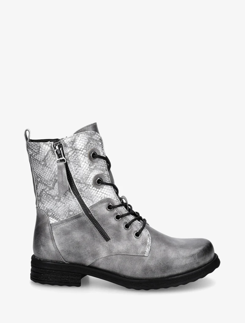 Bottines lacées à cheville effet python irisé - Gris