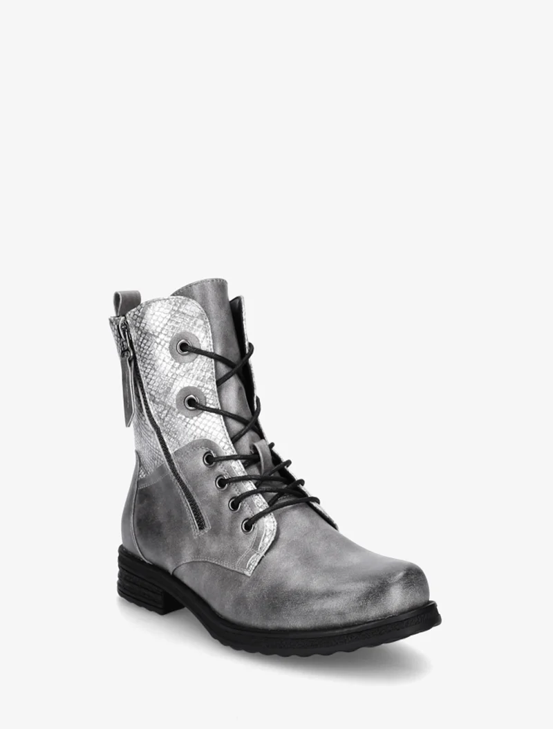 Bottines lacées à cheville effet python irisé - Gris