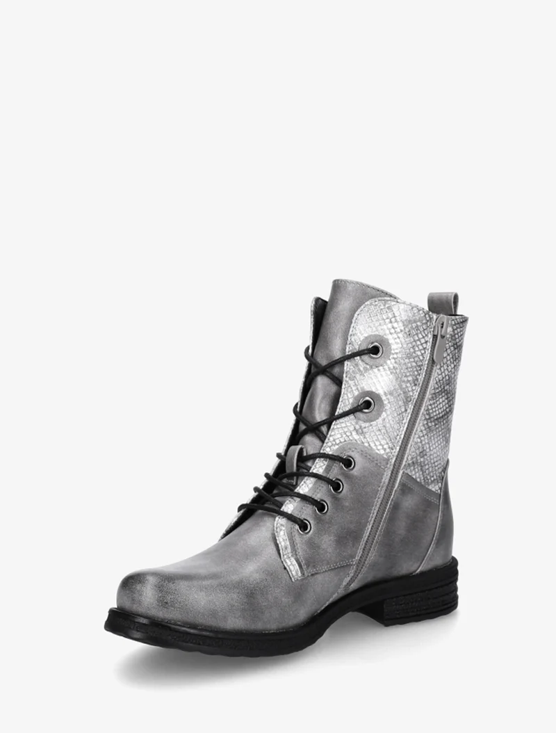 Bottines lacées à cheville effet python irisé - Gris