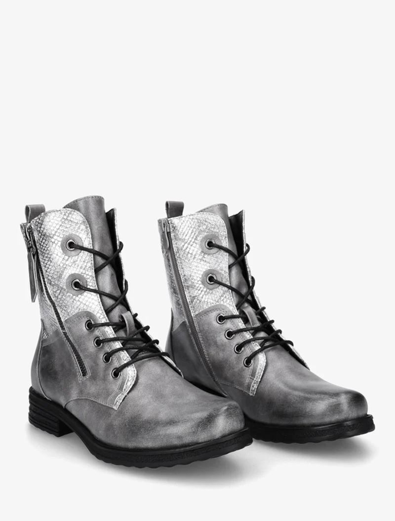 Bottines lacées à cheville effet python irisé - Gris