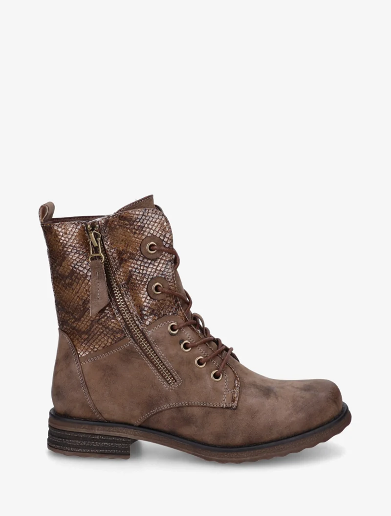 Bottines lacées à cheville effet python irisé - Marron