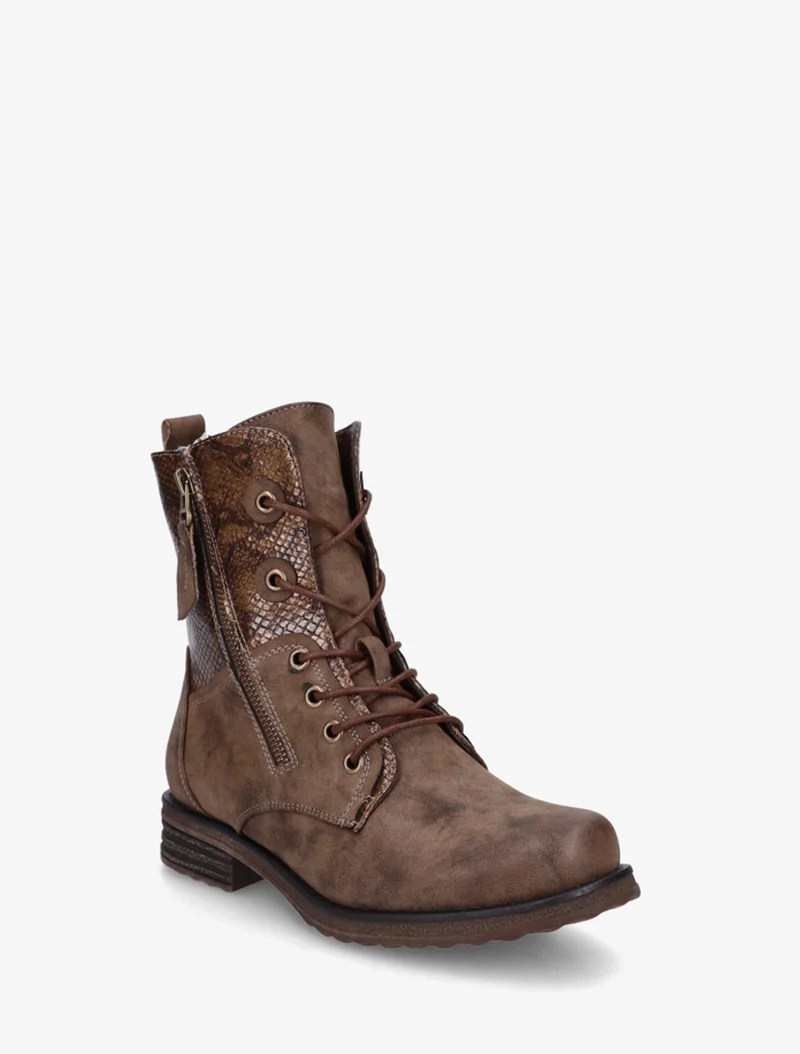 Bottines lacées à cheville effet python irisé - Marron