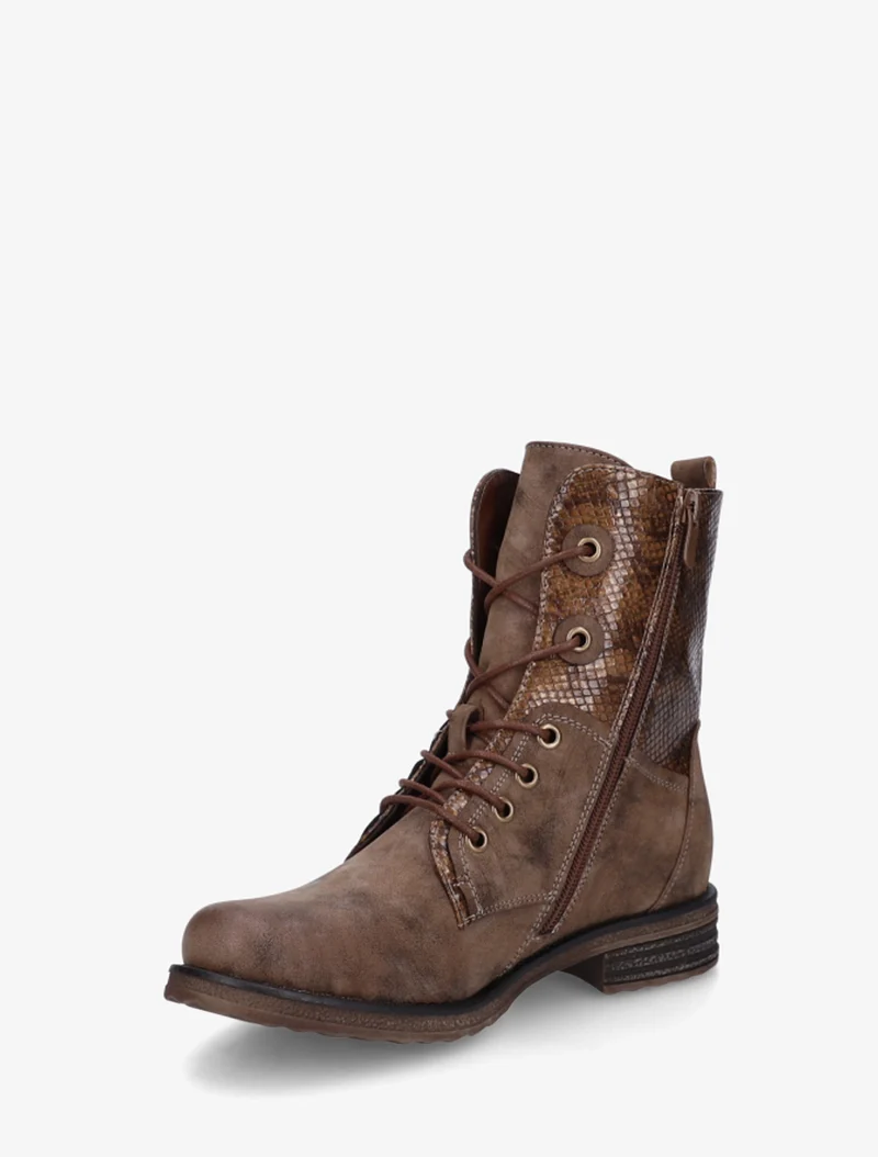 Bottines lacées à cheville effet python irisé - Marron