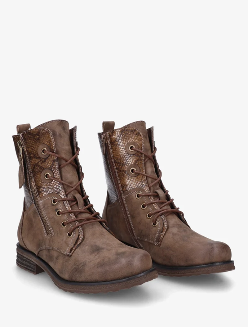 Bottines lacées à cheville effet python irisé - Marron