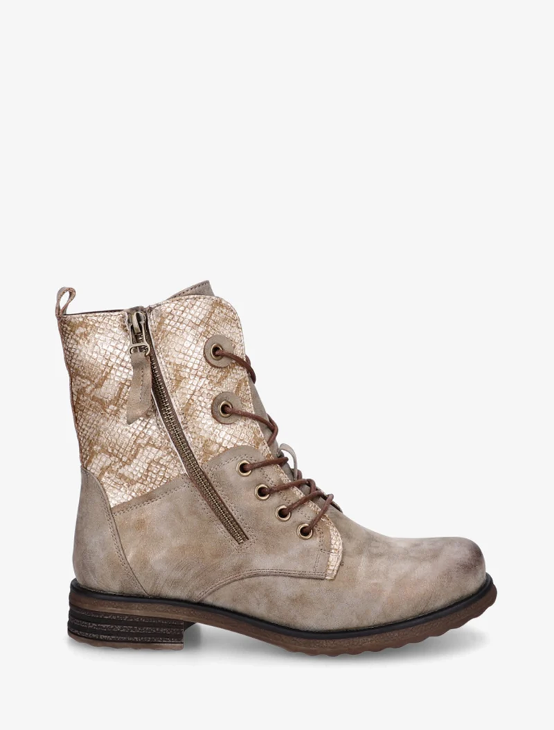 Bottines lacées à cheville effet python irisé - Taupe