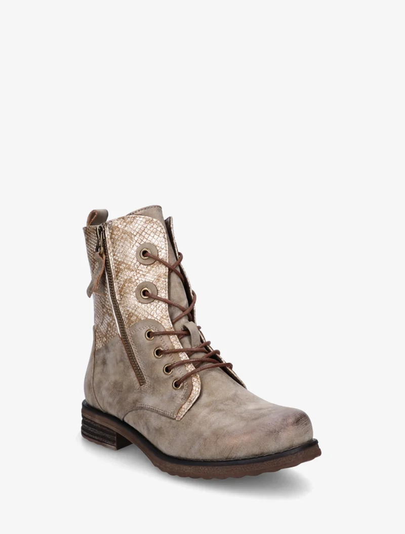 Bottines lacées à cheville effet python irisé - Taupe