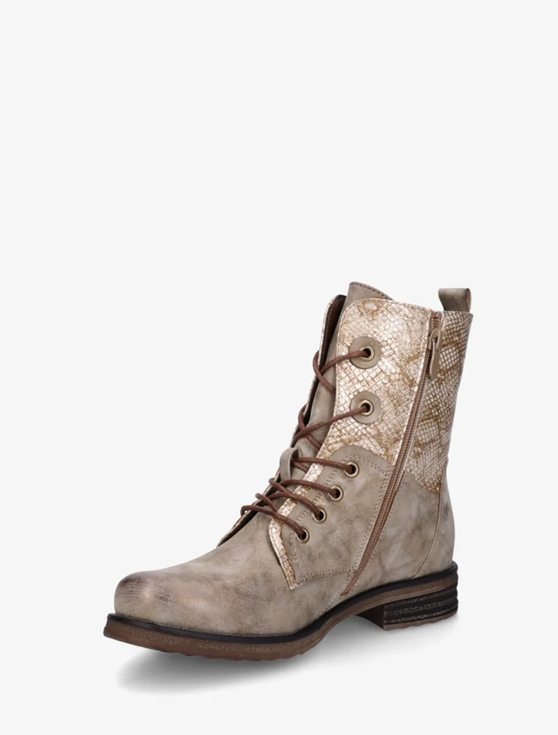 Bottines lacées à cheville effet python irisé - Taupe