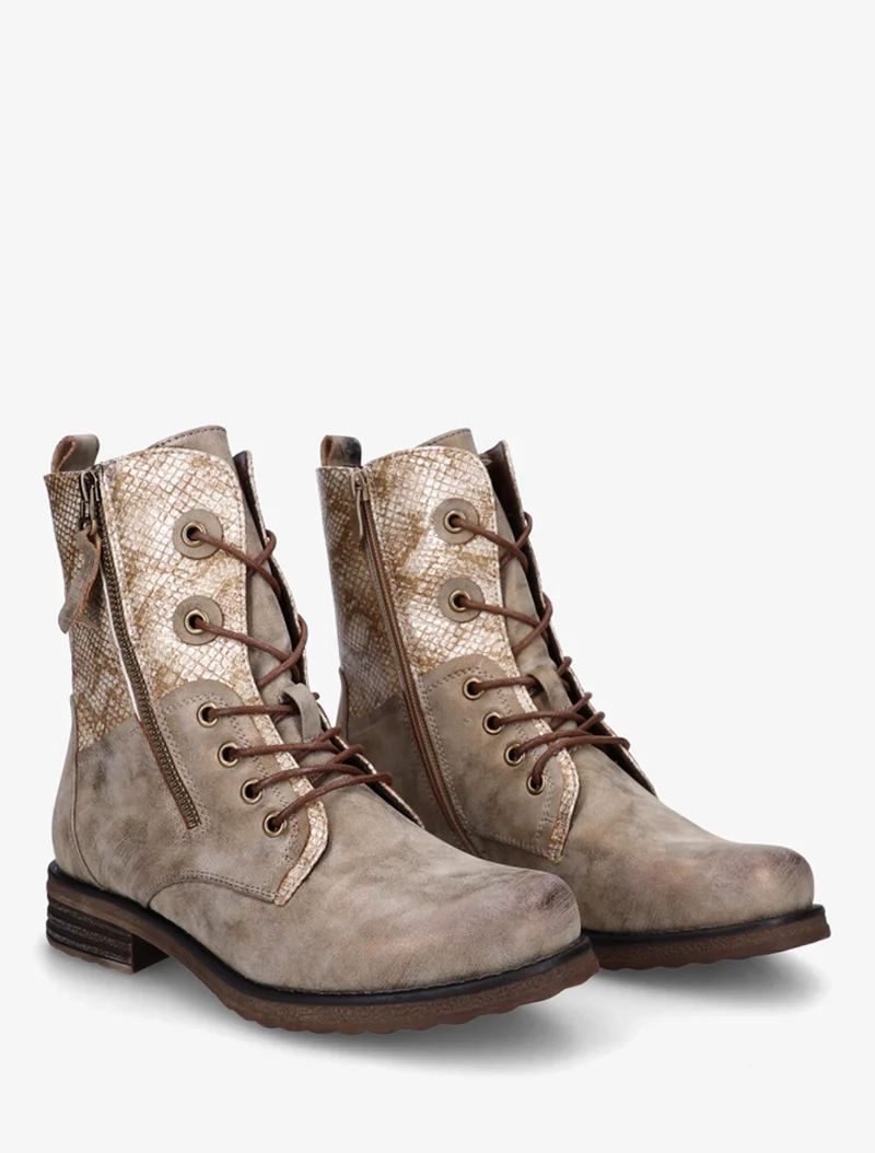 Bottines lacées à cheville effet python irisé - Taupe