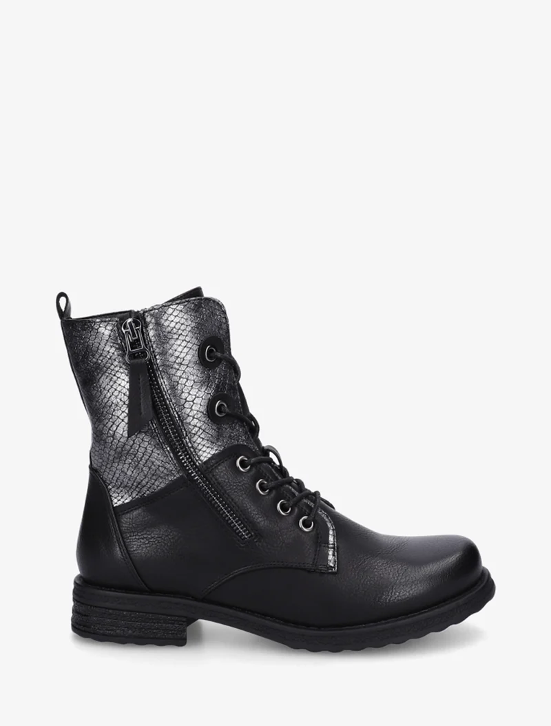 Bottines lacées à cheville effet python irisé - Noir