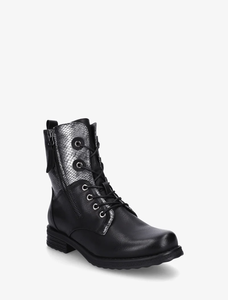 Bottines lacées à cheville effet python irisé - Noir