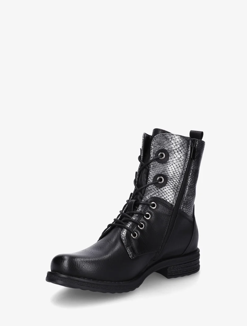 Bottines lacées à cheville effet python irisé - Noir
