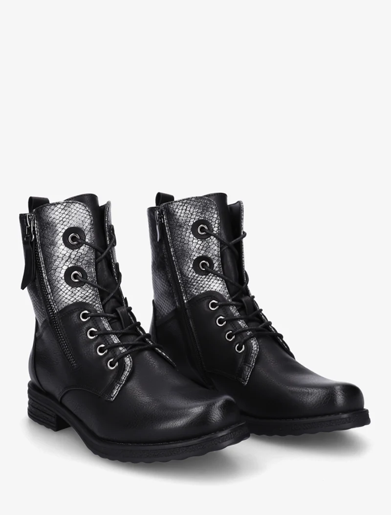 Bottines lacées à cheville effet python irisé - Noir