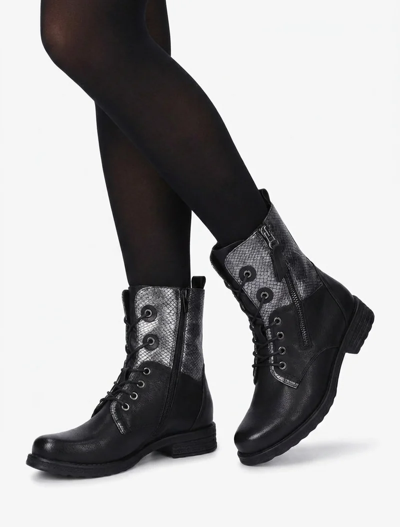 Bottines lacées à cheville effet python irisé - Noir