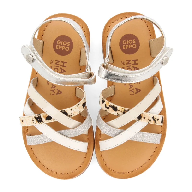 Gracen girls silver animalrint leather sandals