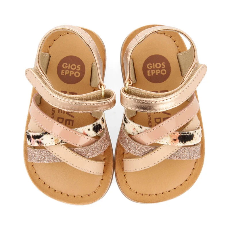 Houdan girlsink animalrint leather sandals