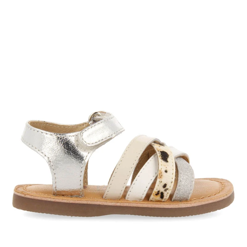 Houdan girls silver animalrint leather sandals