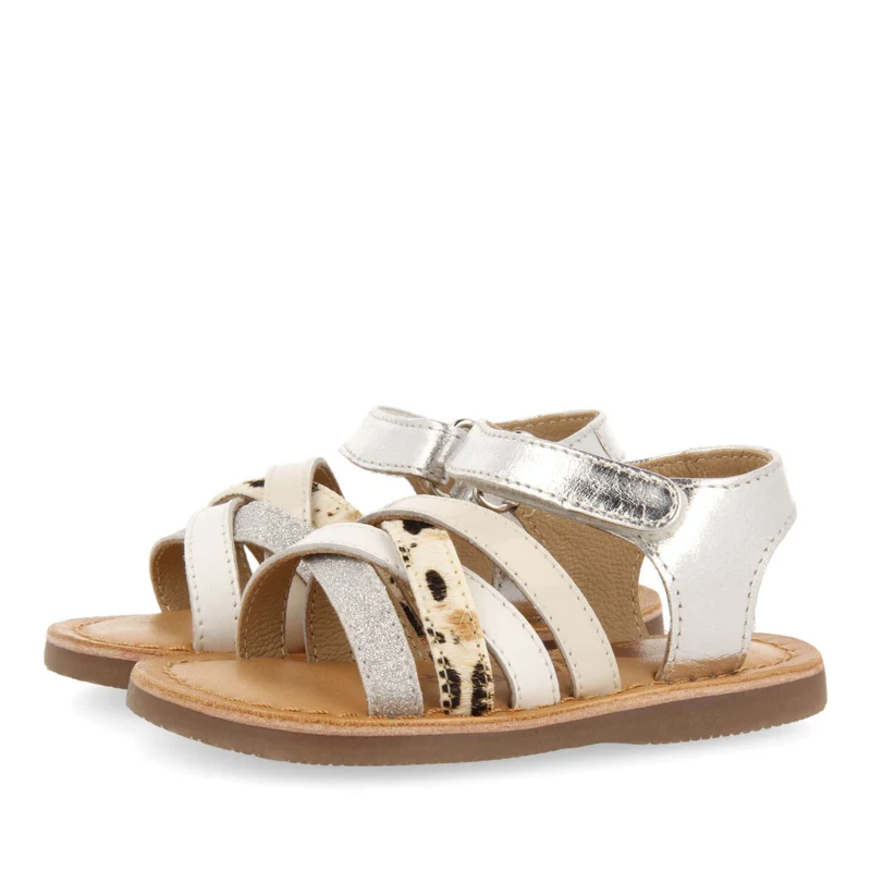 Houdan girls silver animalrint leather sandals