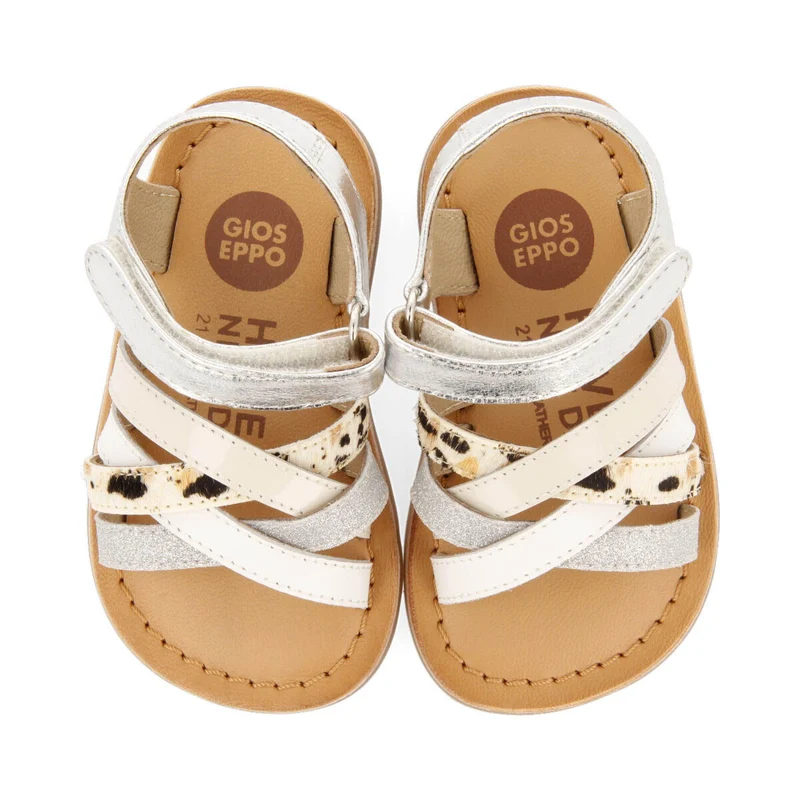 Houdan girls silver animalrint leather sandals