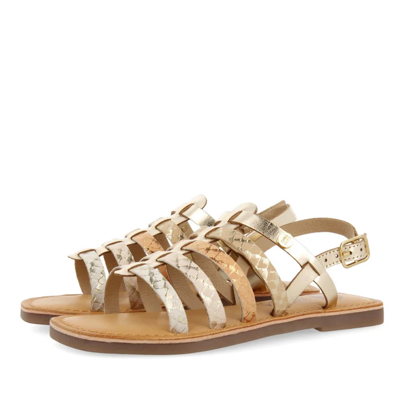 Tregan girls gold leather multi strap sandals