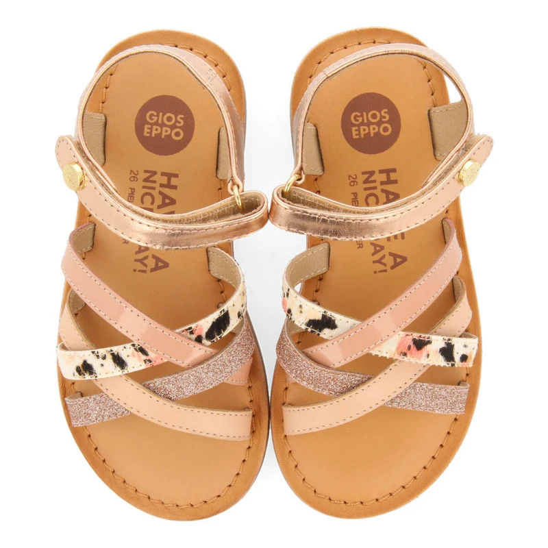 Gracen girlsink animalrint leather sandals