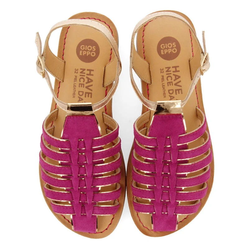 Baillif girls fuchsia leather multi strap sandals